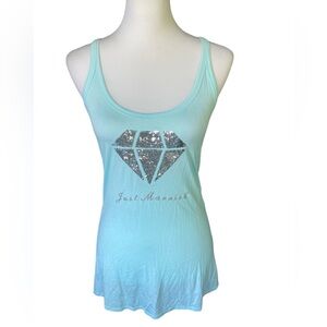 Victoria’s Secret I Do Aqua Just Married Silver Sequin Racerback Tank, Large